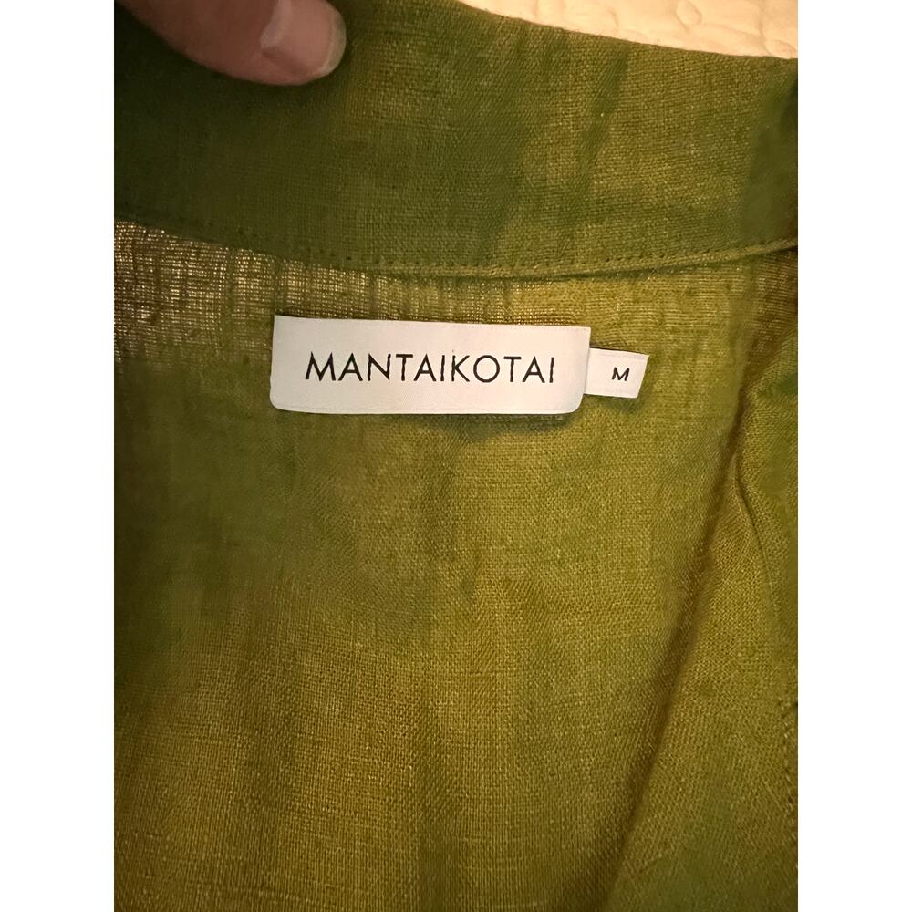 Linen 2-pc blouse pants relax fit loungewear forest green casual logenlook M - Picture 5 of 7